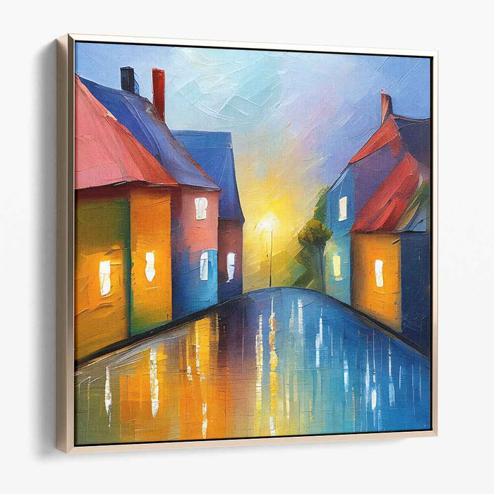 Dreamy Dusk: Vibrant Reflections on a Serene Street