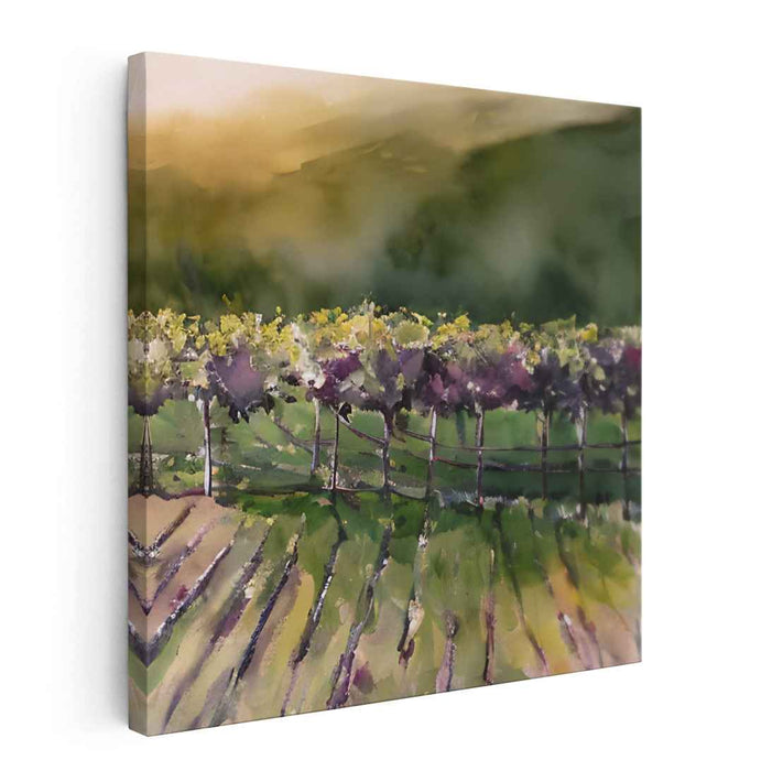Vineyard Brushstrokes Symphony: Impressionist Vineyard Landscape Canvas Art Print