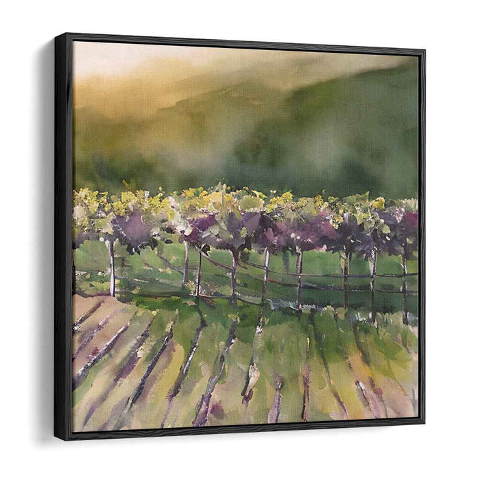 Vineyard Brushstrokes Symphony: Impressionist Vineyard Landscape Canvas Art Print