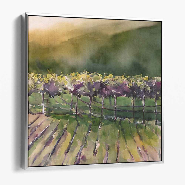 Vineyard Brushstrokes Symphony: Impressionist Vineyard Landscape Canvas Art Print