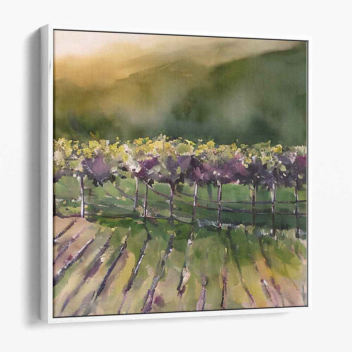 Vineyard Brushstrokes Symphony: Impressionist Vineyard Landscape Canvas Art Print
