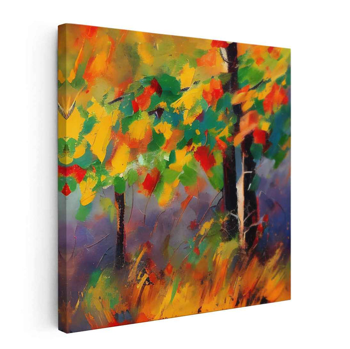 Hues Dance Amidst Trees: Vibrant Impressionist Forest Scene Canvas Art Print