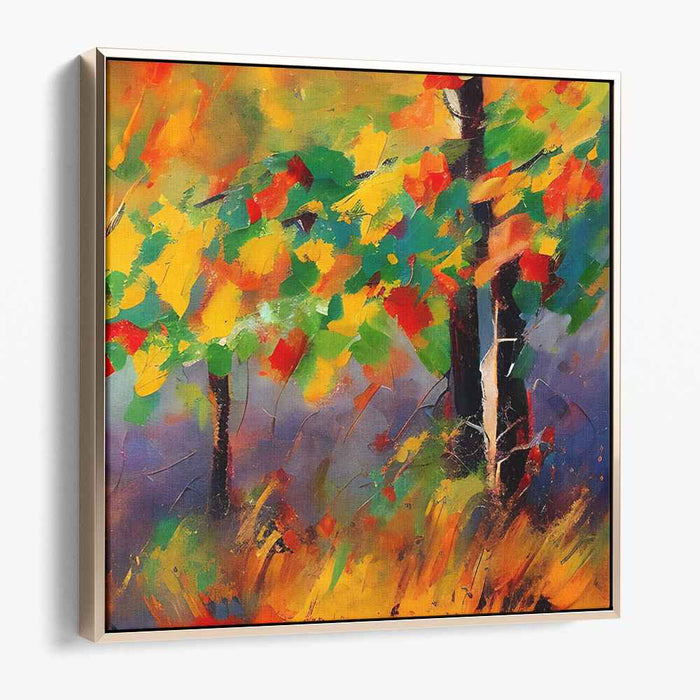 Hues Dance Amidst Trees: Vibrant Impressionist Forest Scene Canvas Art Print