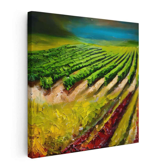 Vineyard Tapestry: Lush Textured Vineyard Landscape Canvas Art