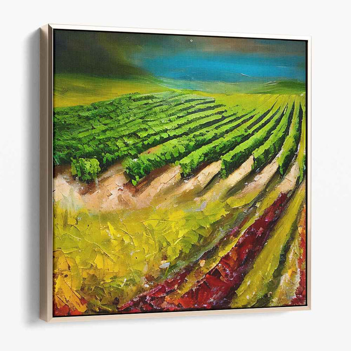 Vineyard Tapestry: Lush Textured Vineyard Landscape Canvas Art