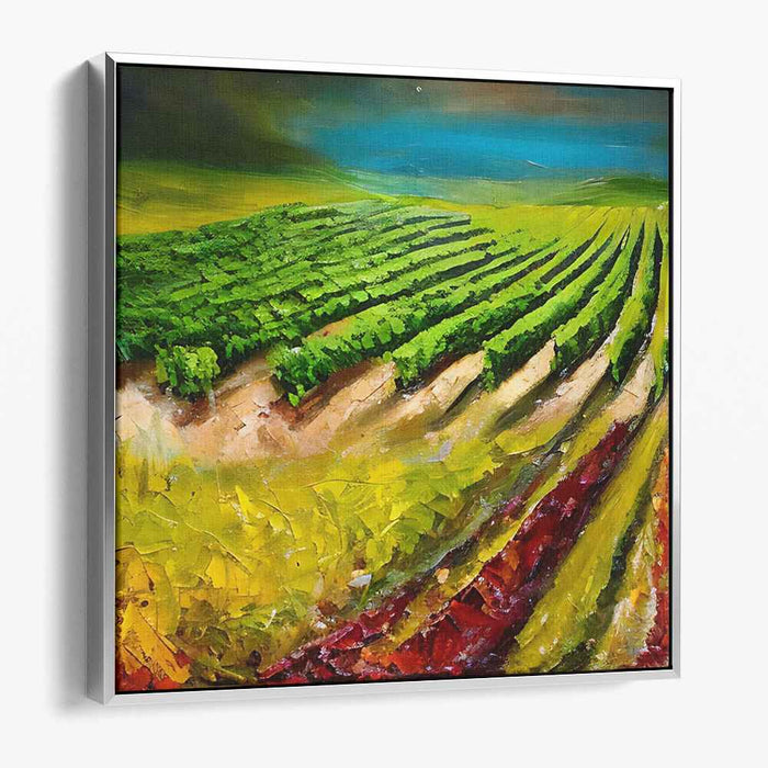 Vineyard Tapestry: Lush Textured Vineyard Landscape Canvas Art