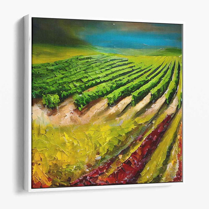Vineyard Tapestry: Lush Textured Vineyard Landscape Canvas Art