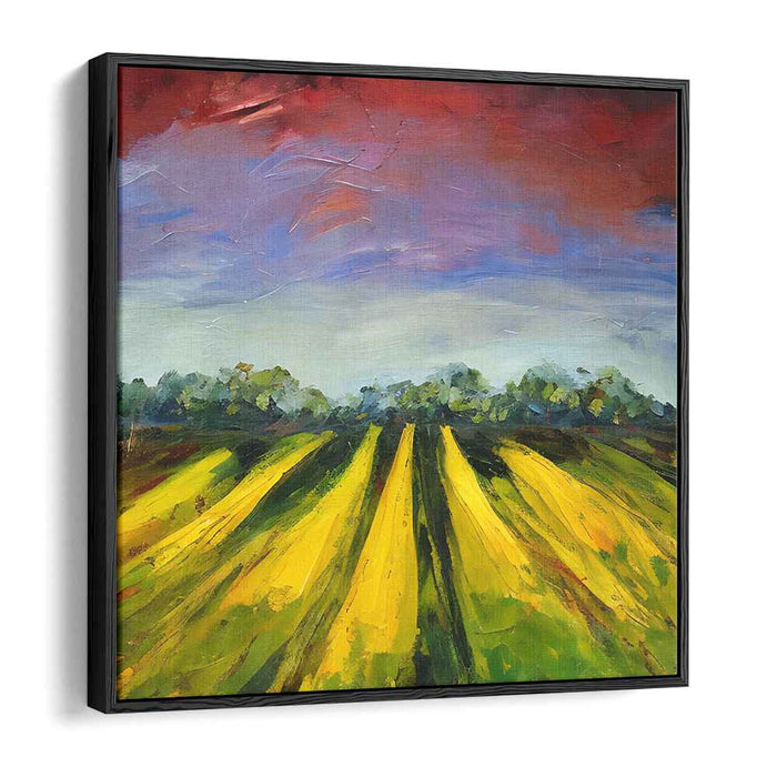 Golden Fields Under a Crimson Sky: Vibrant Landscape Canvas Art Print