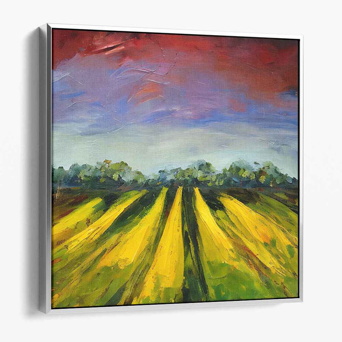 Golden Fields Under a Crimson Sky: Vibrant Landscape Canvas Art Print
