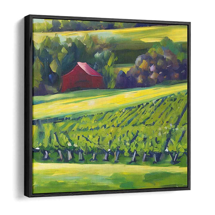 Rural Charm: Serene Landscape with Red Barn Canvas Art Print