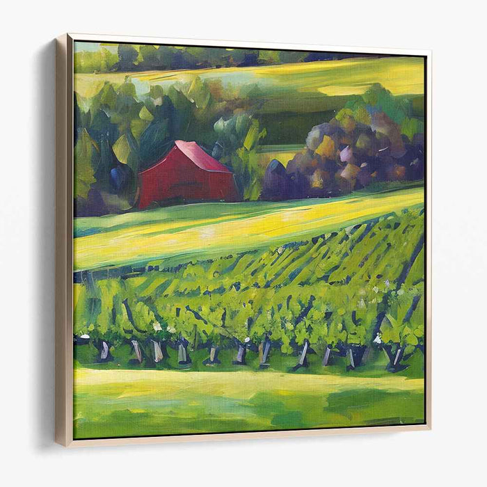 Rural Charm: Serene Landscape with Red Barn Canvas Art Print