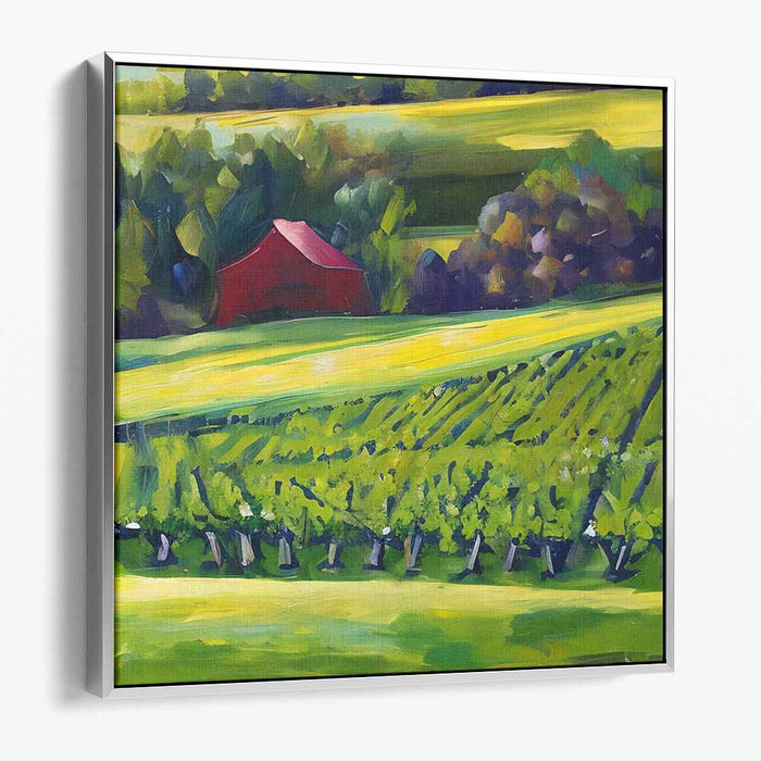 Rural Charm: Serene Landscape with Red Barn Canvas Art Print