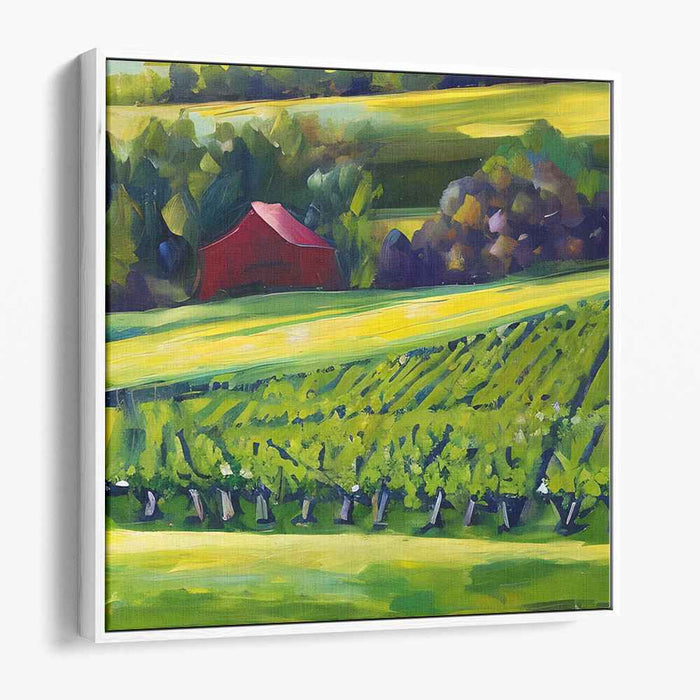 Rural Charm: Serene Landscape with Red Barn Canvas Art Print