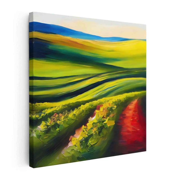 Emerald Vistas: Vibrant Green Landscape Canvas Art Print