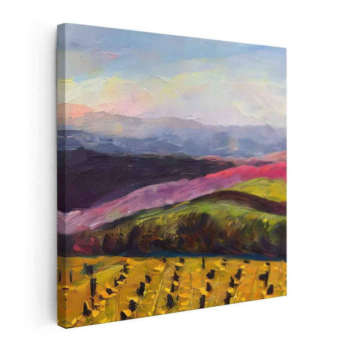 Sunflower Serenity: Vibrant Countryside Landscape Canvas Art