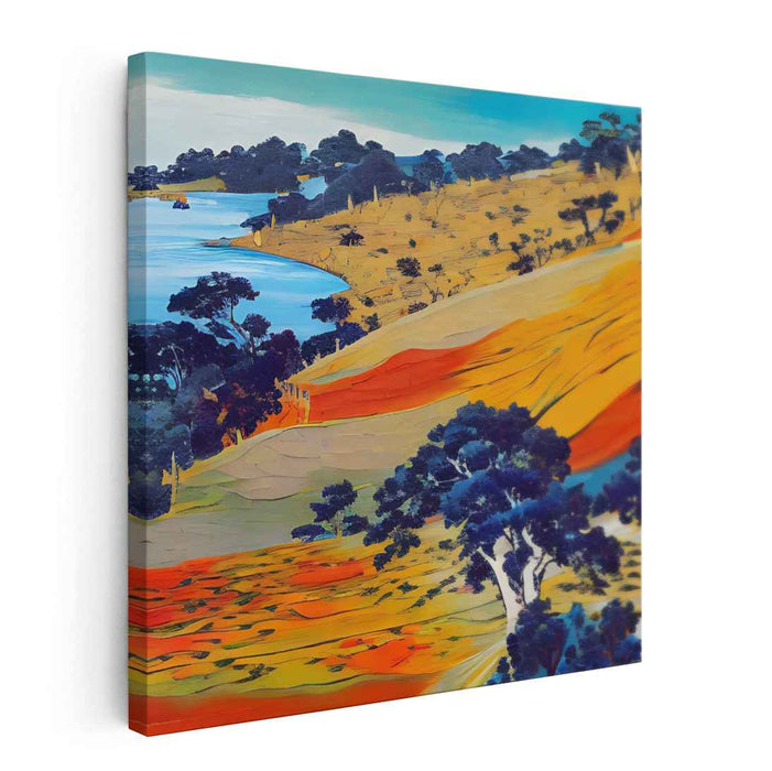 Sunlit Hillside Serenity: Vibrant Landscape Canvas Art Print