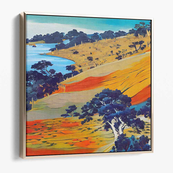 Sunlit Hillside Serenity: Vibrant Landscape Canvas Art Print