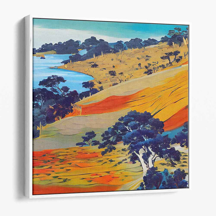 Sunlit Hillside Serenity: Vibrant Landscape Canvas Art Print