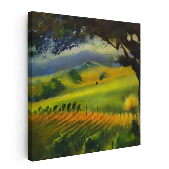 Golden Vineyard: Serene Countryside Sunset Canvas Art Print