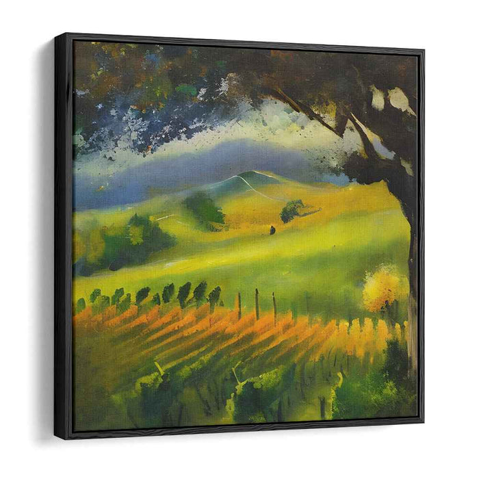 Golden Vineyard: Serene Countryside Sunset Canvas Art Print