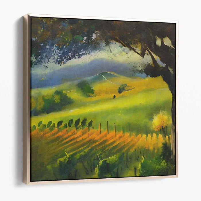 Golden Vineyard: Serene Countryside Sunset Canvas Art Print