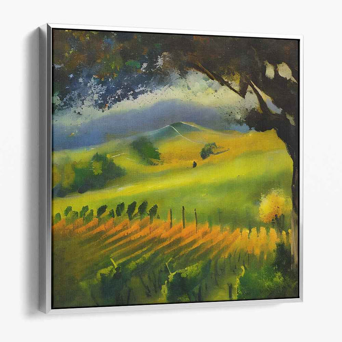 Golden Vineyard: Serene Countryside Sunset Canvas Art Print