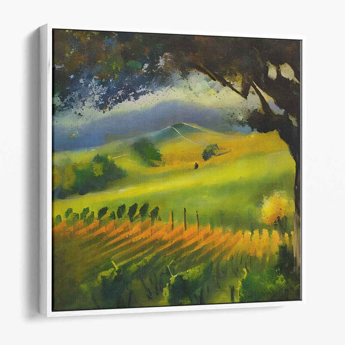 Golden Vineyard: Serene Countryside Sunset Canvas Art Print