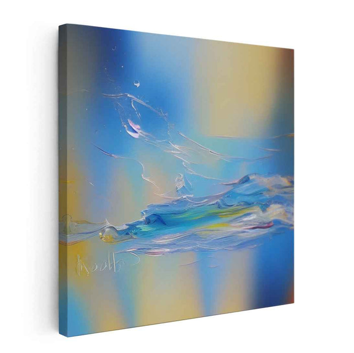 Whispers of Midnight Sun: Abstract Expressionist Blue and Yellow Canvas Art Print