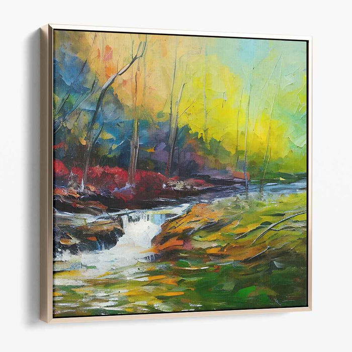 Vibrant Forest Stream: Impressionist Woodland Canvas Art Print