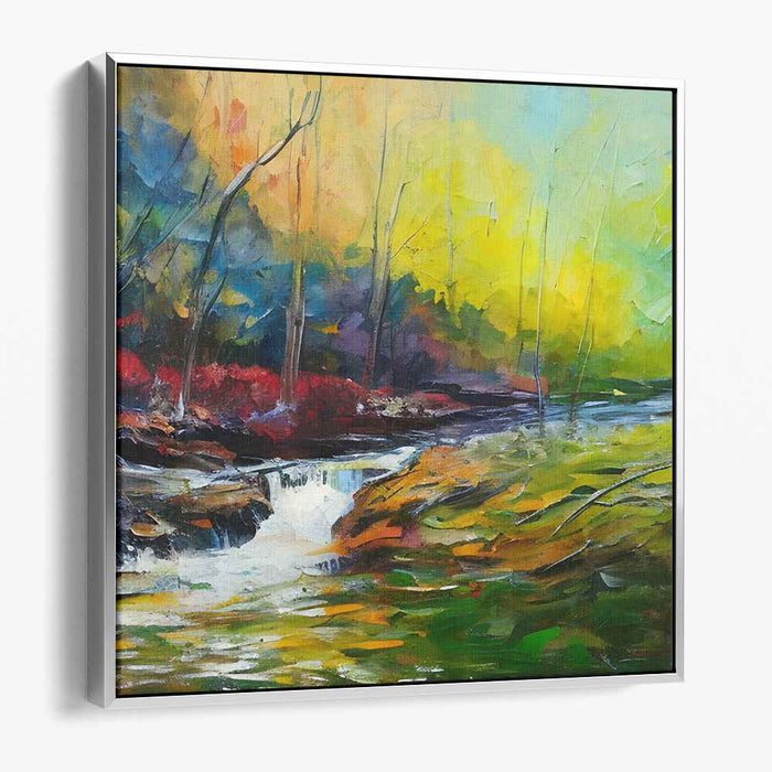 Vibrant Forest Stream: Impressionist Woodland Canvas Art Print