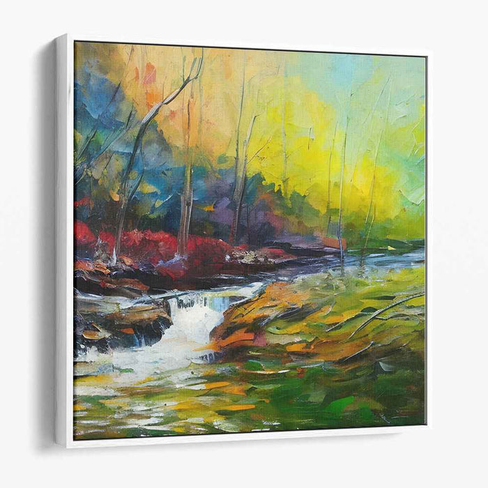 Vibrant Forest Stream: Impressionist Woodland Canvas Art Print