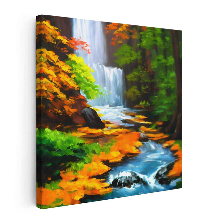 Enchanted Cascades Whispering Serenity: Waterfall in a Forest Paradise Canvas Art Print