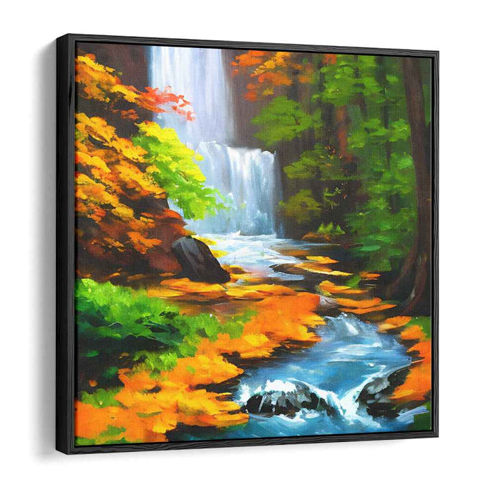 Enchanted Cascades Whispering Serenity: Waterfall in a Forest Paradise Canvas Art Print