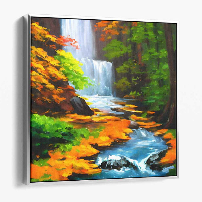 Enchanted Cascades Whispering Serenity: Waterfall in a Forest Paradise Canvas Art Print