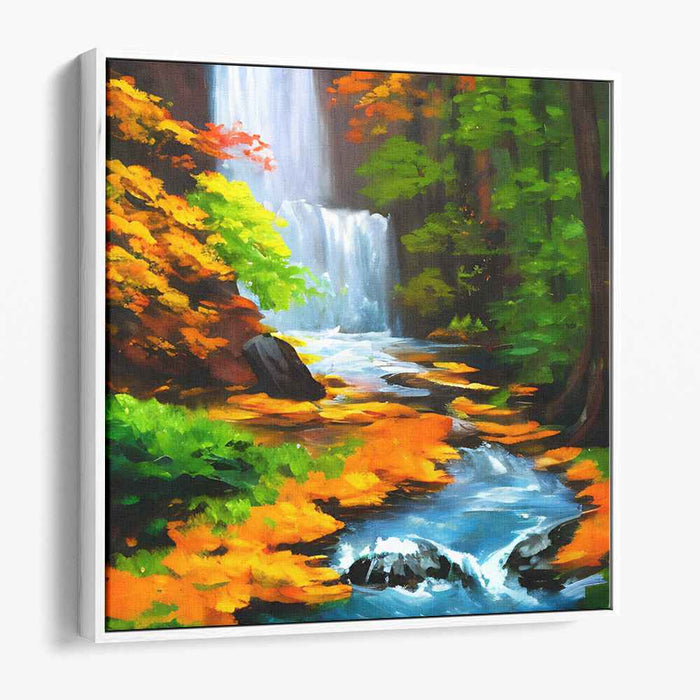 Enchanted Cascades Whispering Serenity: Waterfall in a Forest Paradise Canvas Art Print