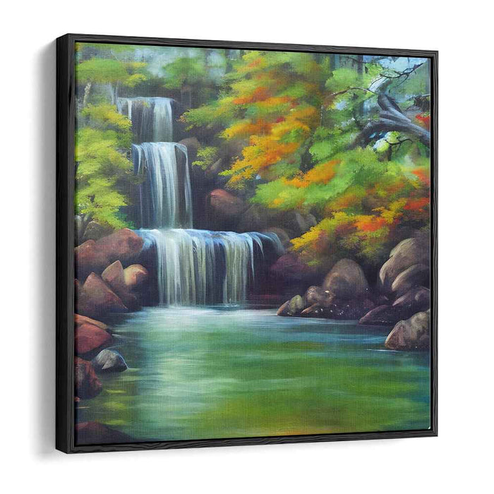 Autumnal Spectrum: Lush Waterfall and Autumn Foliage Canvas Art