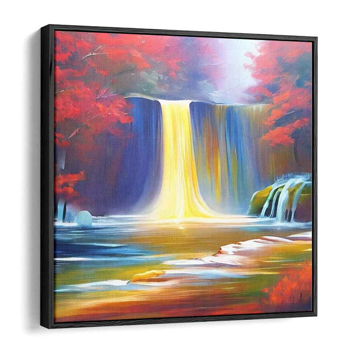 Colorful Cascade Dreamscape: Vibrant Autumn Waterfall Landscape Canvas Art