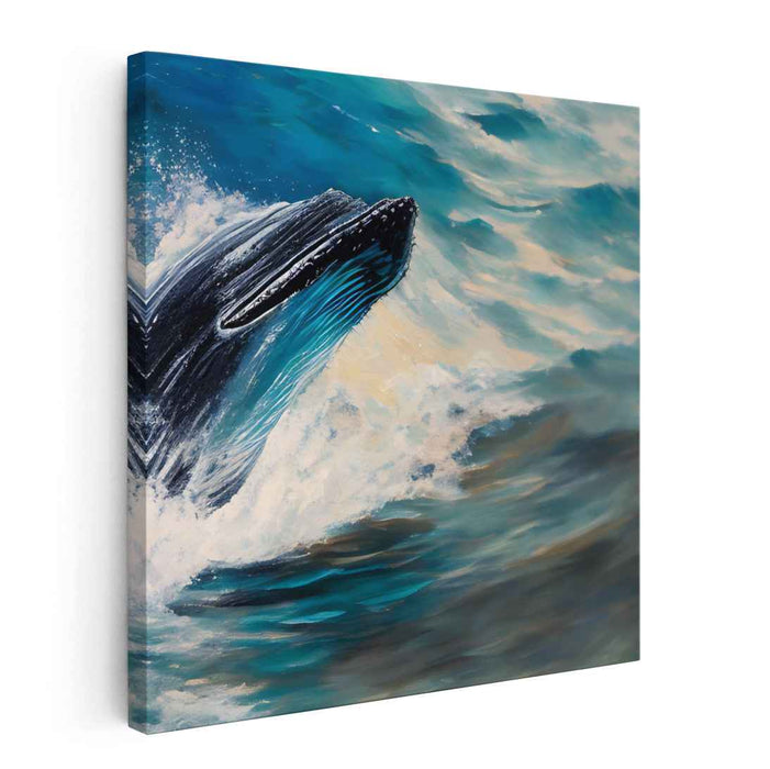 Voyage of the Azure Giant: Whale Leaping Through Ocean Waves Canvas Art Print