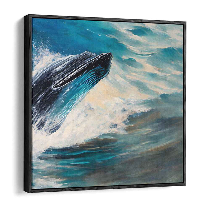 Voyage of the Azure Giant: Whale Leaping Through Ocean Waves Canvas Art Print