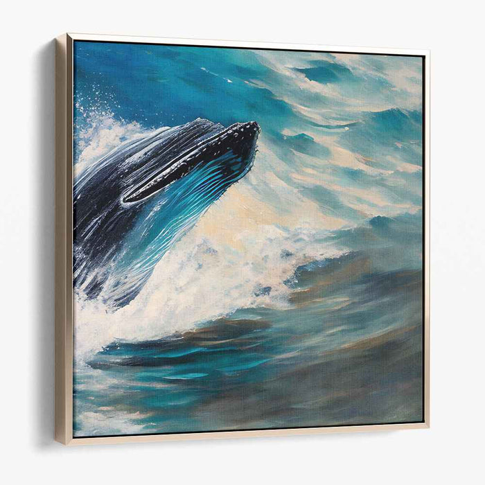 Voyage of the Azure Giant: Whale Leaping Through Ocean Waves Canvas Art Print