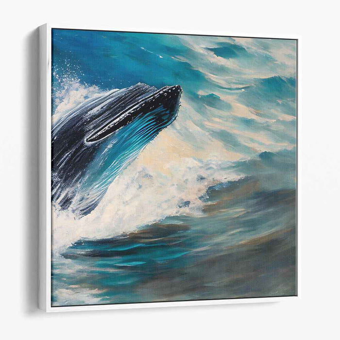 Voyage of the Azure Giant: Whale Leaping Through Ocean Waves Canvas Art Print