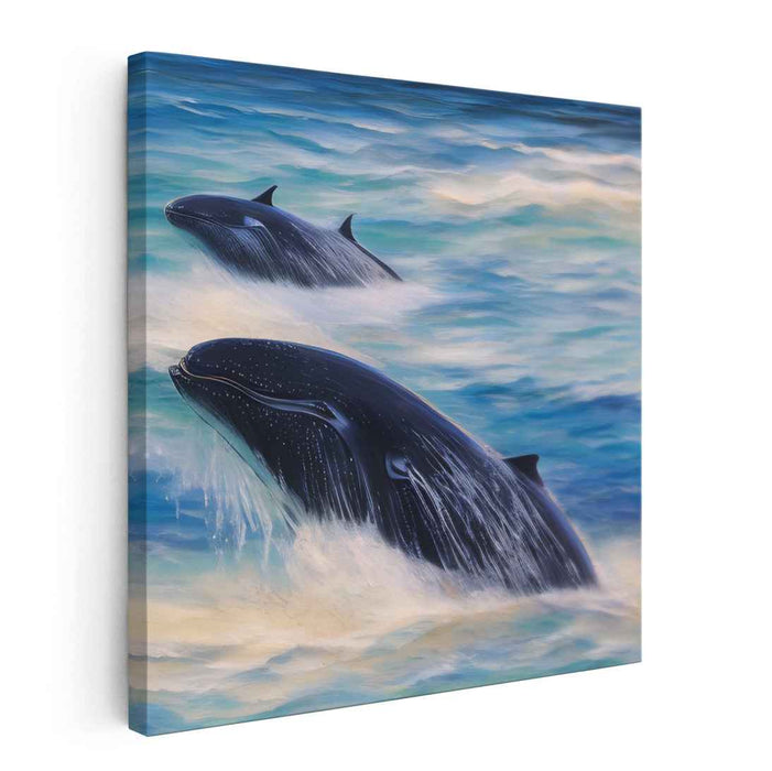 Mystic Whales: A Serene Marine Dance Canvas Art