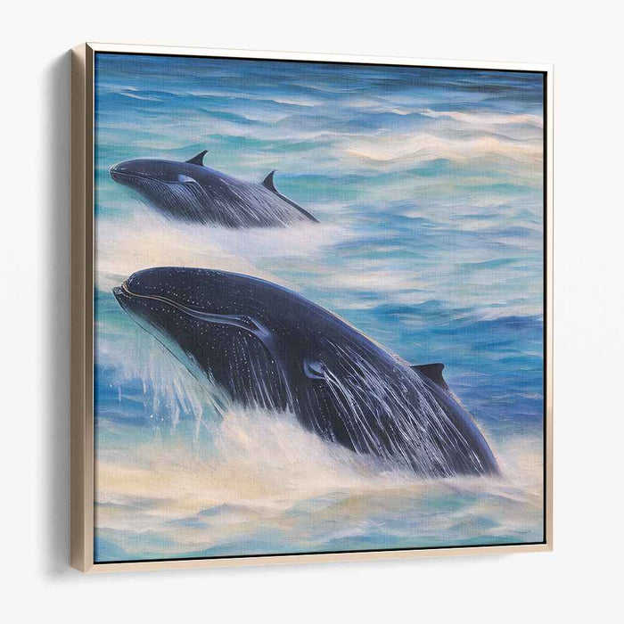 Mystic Whales: A Serene Marine Dance Canvas Art