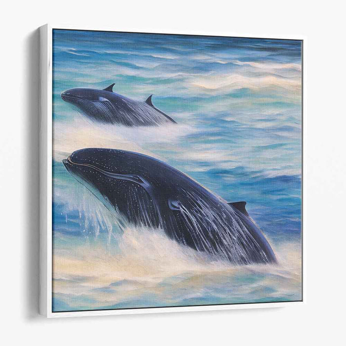 Mystic Whales: A Serene Marine Dance Canvas Art