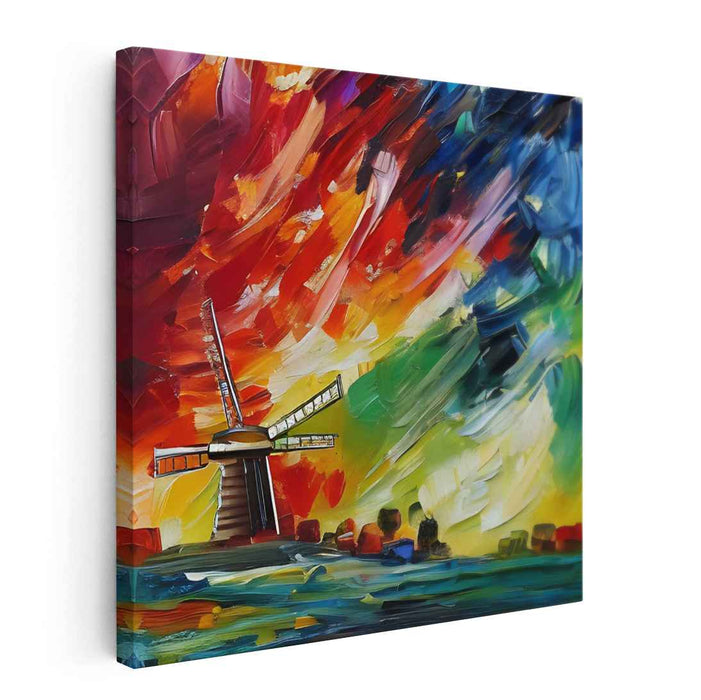 Whirlwind Whispers: Expressive Impressionist Windmill Canvas Art Print