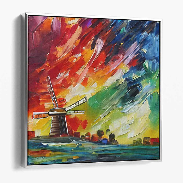 Whirlwind Whispers: Expressive Impressionist Windmill Canvas Art Print