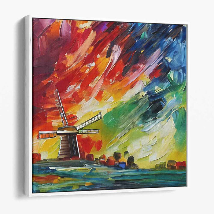 Whirlwind Whispers: Expressive Impressionist Windmill Canvas Art Print