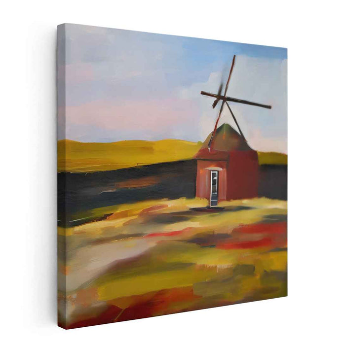 Whispering Sunrise Blades: Windmill at Dawn Canvas Art Print
