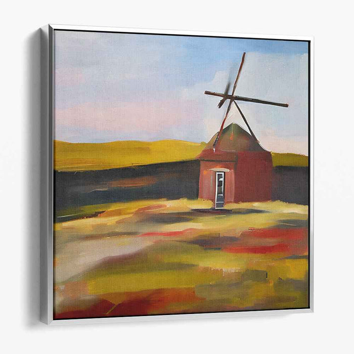Whispering Sunrise Blades: Windmill at Dawn Canvas Art Print