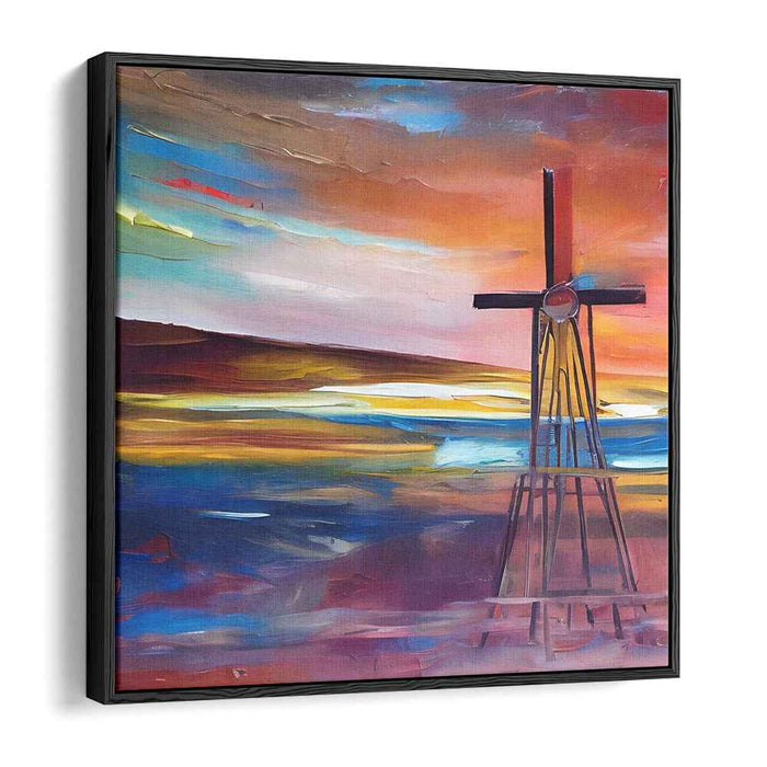 Crossroads of Emotion: Expressionist Landscape with Cross Structure Canvas Art Print